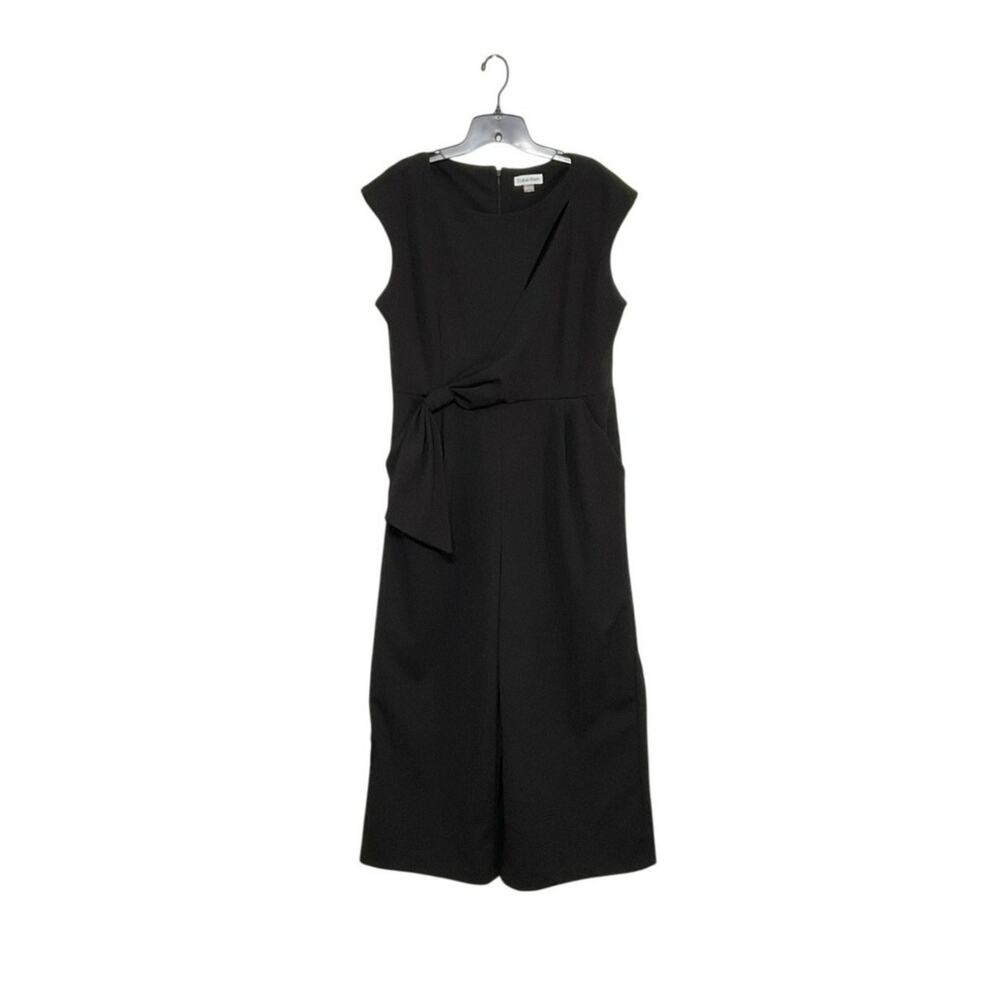 Calvin Klein Black Jumpsuit Asymmetric Keyhole Side Tie Size 14 Large Wide Leg